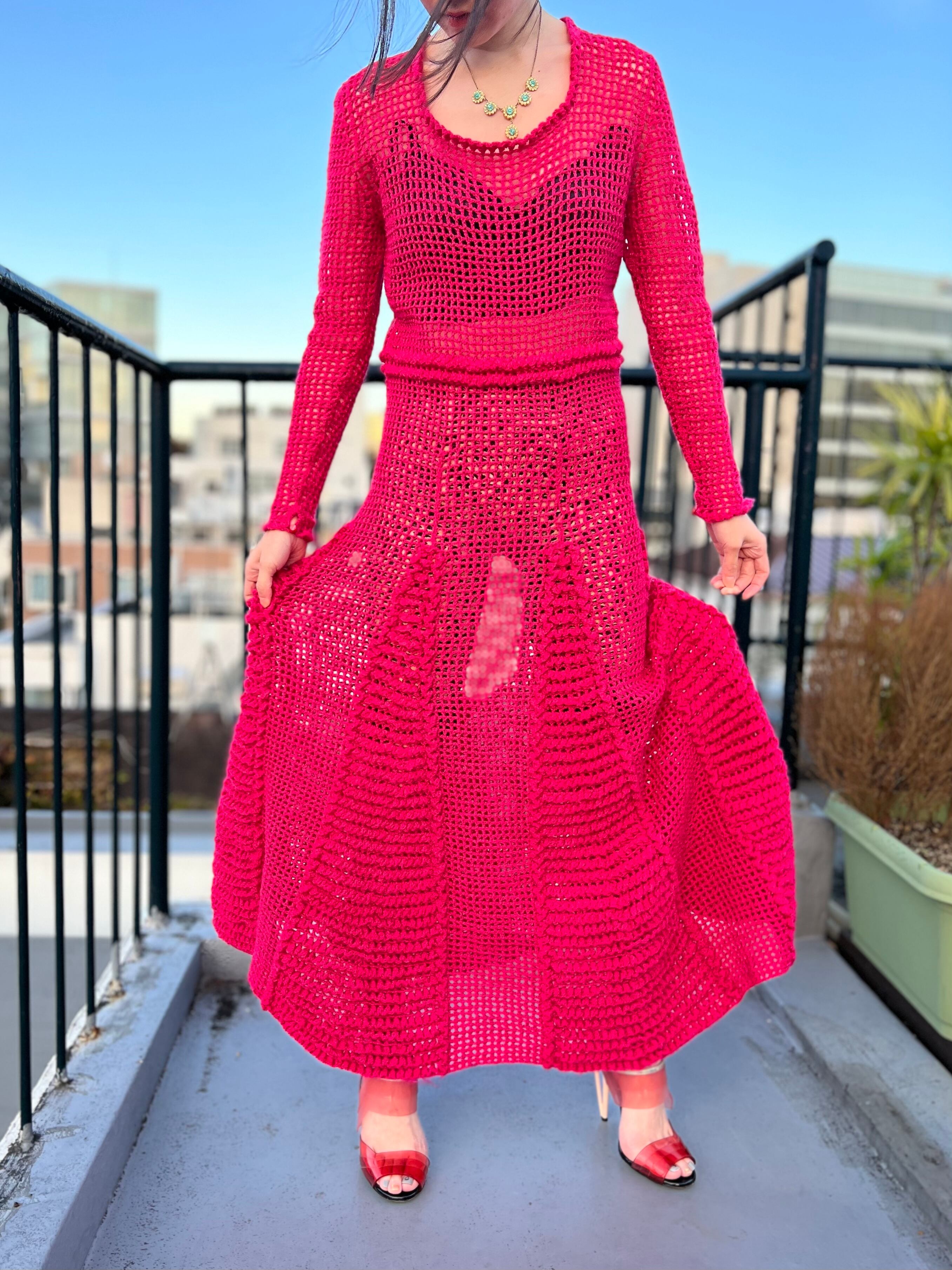 Vintage pink handmade knit dress ( ヴィンテージ  ピンク ハンドメイド ニット ワンピース )