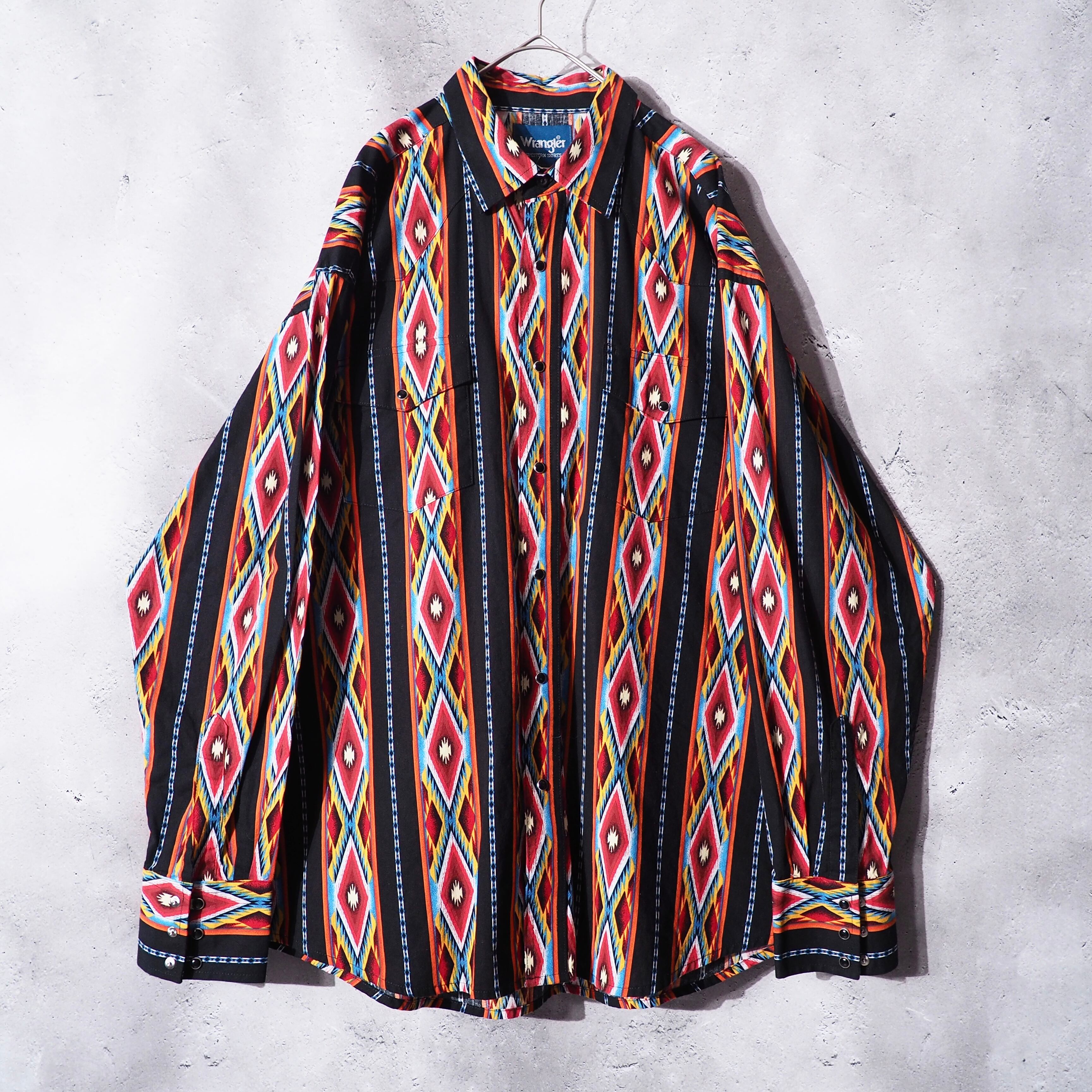 ” Wrangler ” ethnic stripe pattern vintage loose silhouette western shirt