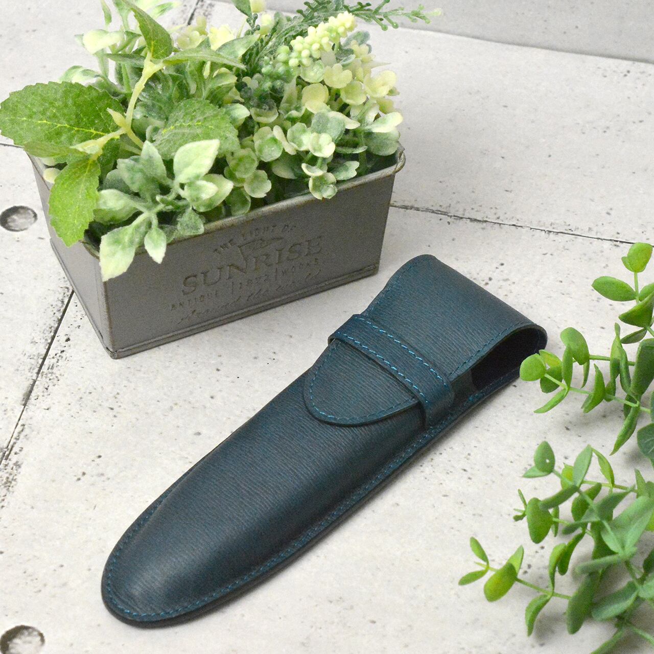 P103 本革 藍染め ペンケース | Kinuya Indigo