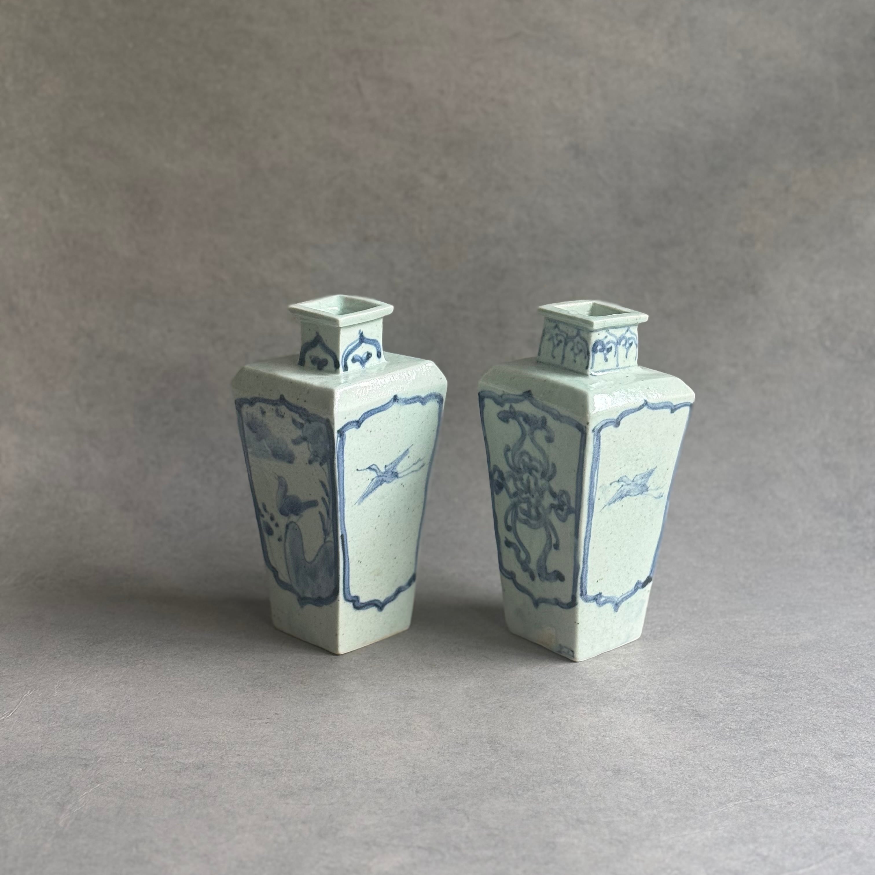 吉田崇昭 染付鳥文・花鳥文 四角瓶 | gallery 一白