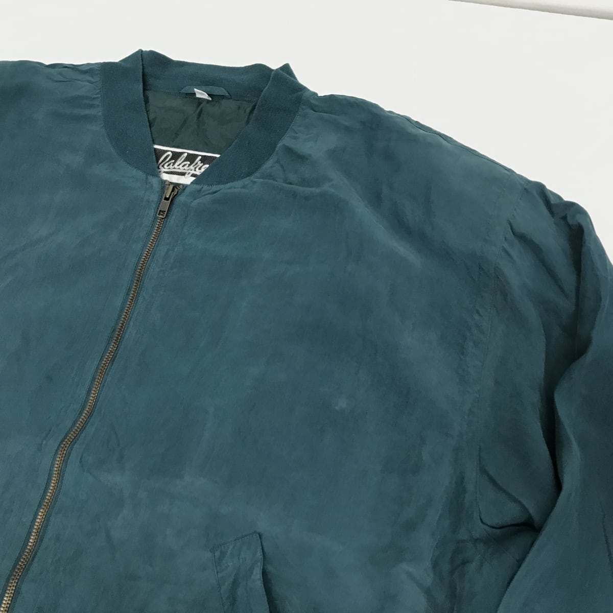 ZALAFRE 90年代あたり シルクジャンパー シルクブルゾン シルクジャケット ダークエメラルドグリーン 3XL 長袖 -12