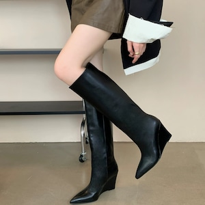 wedge heel long boots
