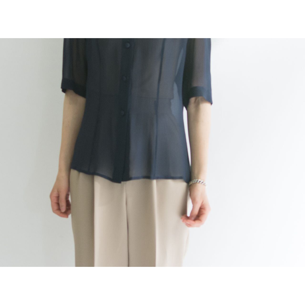 【Made in Italy】H/S chiffon blouse（イタリア製 半袖シフォンブラウス シャツ）4d
