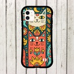 受注生産 iPhoneケース 猫顔と花のサイケフォーク｜猫モチーフ PSYF014A