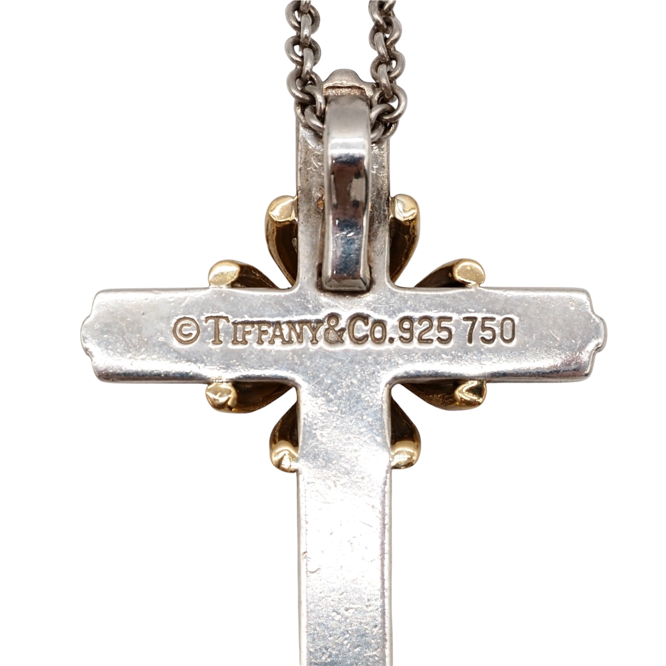 【美品】Tiffany シグネチャークロス コンビ シルバー925 K18 Tiffany&Co. シグネチャー クロス コンビネックレス シルバー925 K18