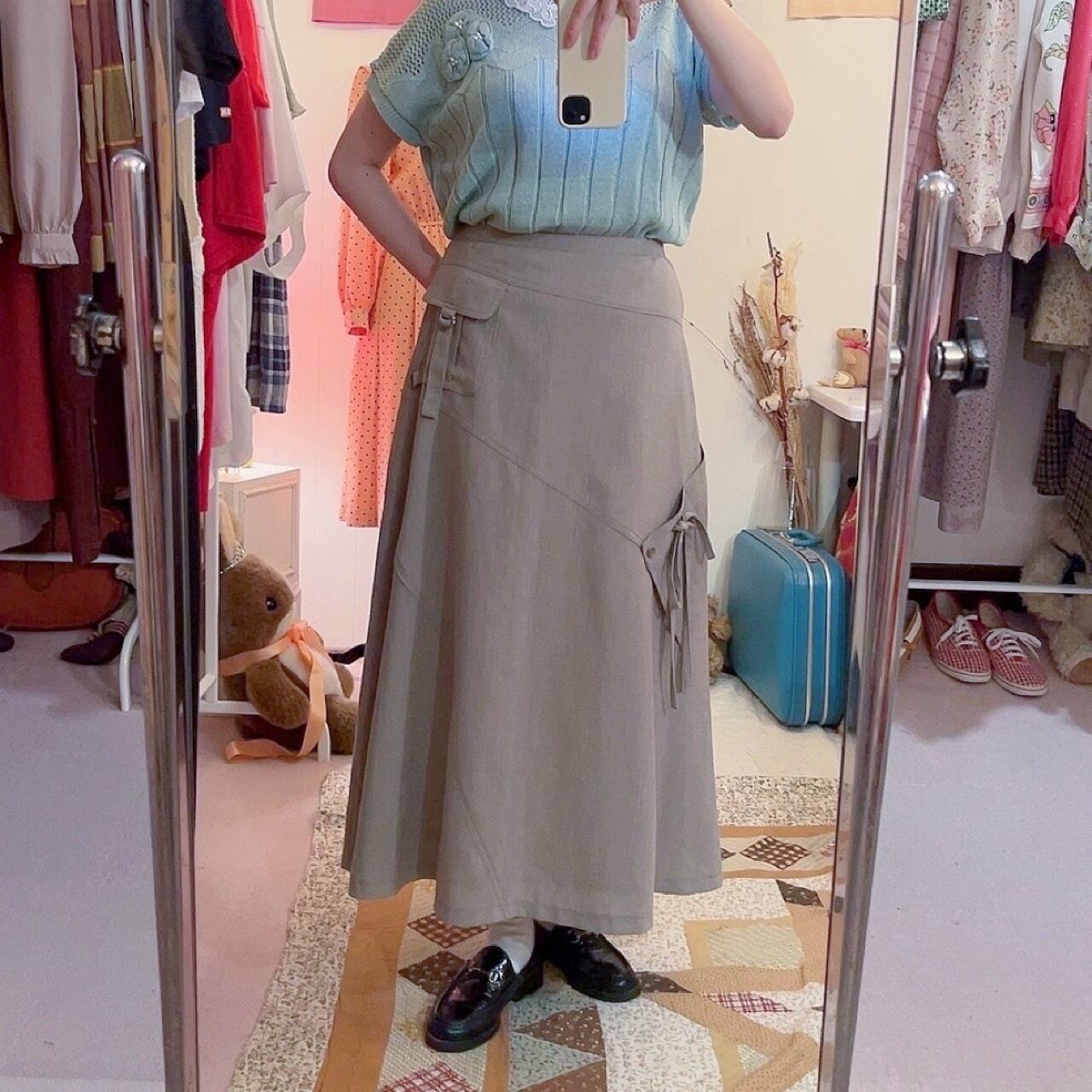 asymmetry pocket flare long skirt