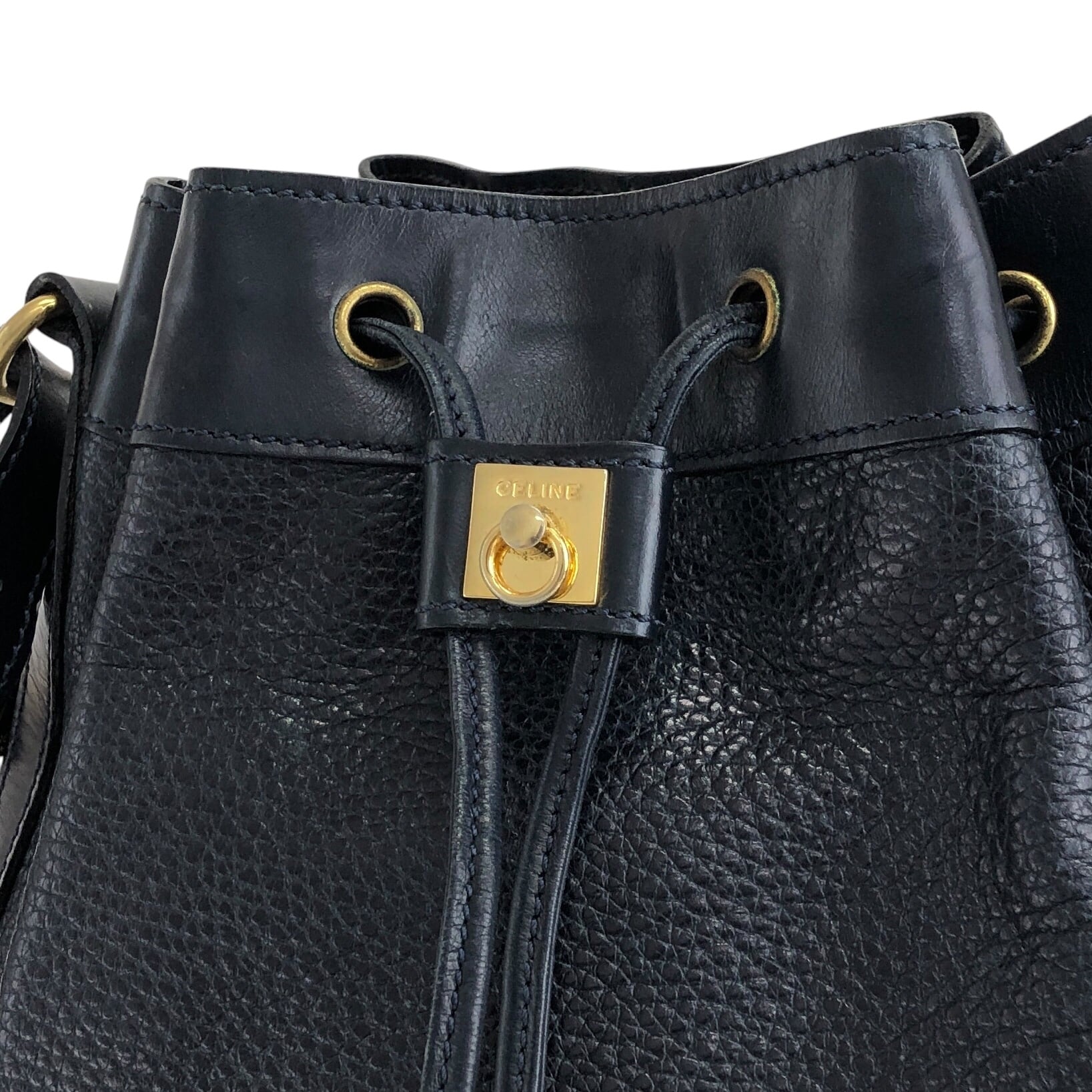 CELINE セリーヌ ショルダーバッグ ダークネイビー ガンチーニ レザー