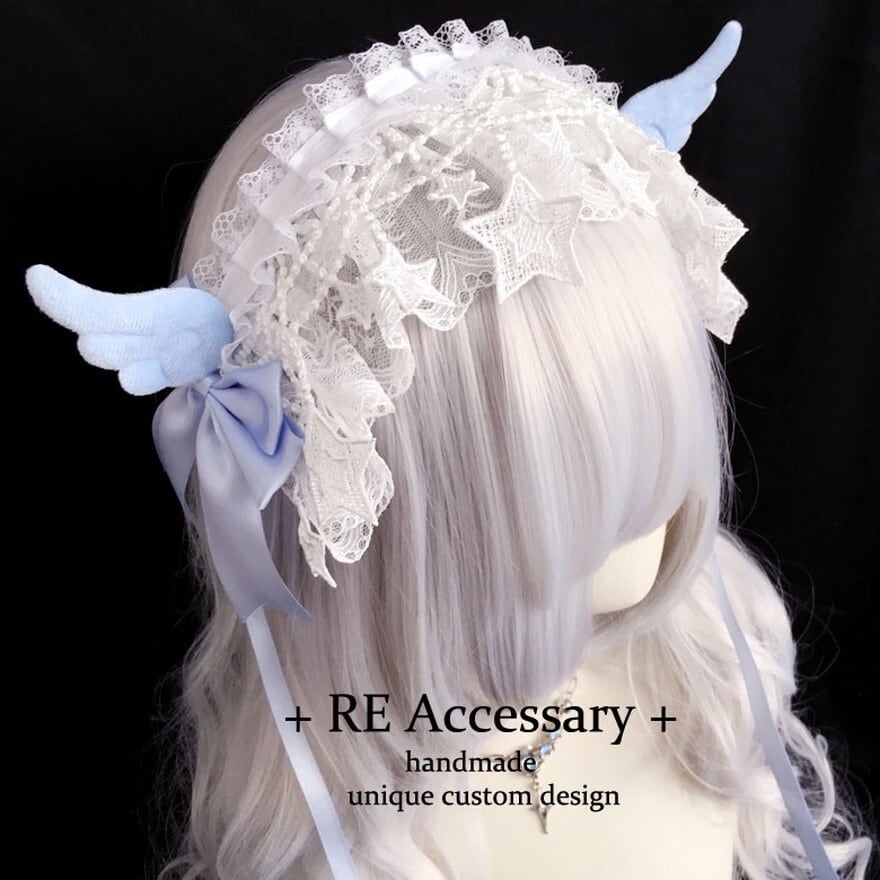 SEASONZ ヘッドドレス レース カチューシャ 星 天使界隈 水色ロリータ