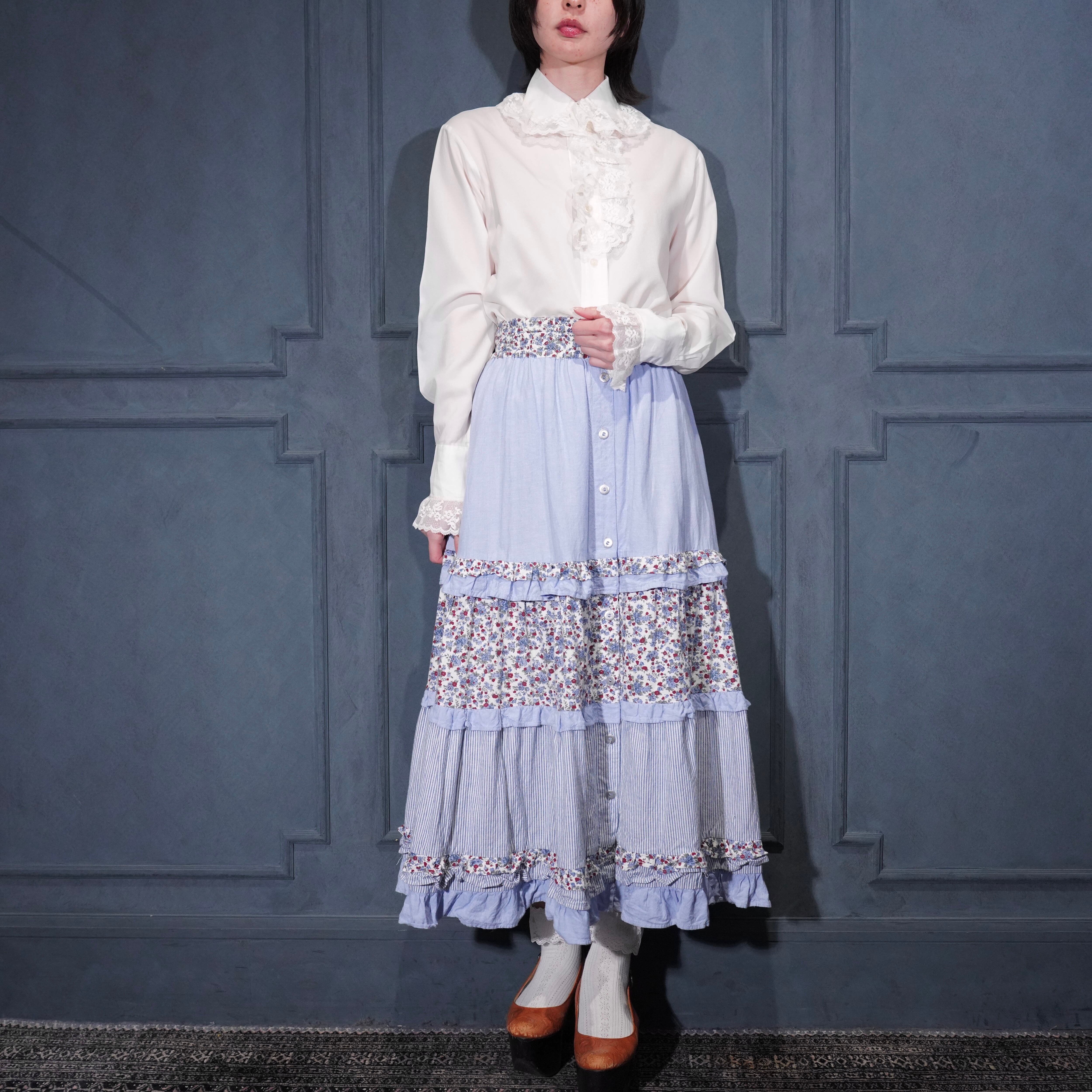 70's EU VINTAGE K-MART LACE FRILL DESIGN BLOUSE/70年代ヨーロッパ