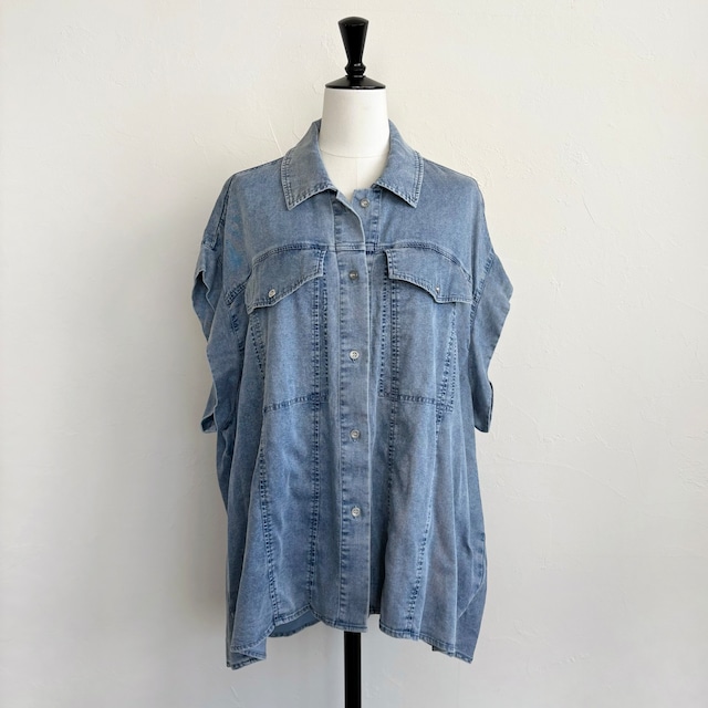 〈SELECT〉バックロゴテープフレンチスリーブデニムシャツ 652-35503