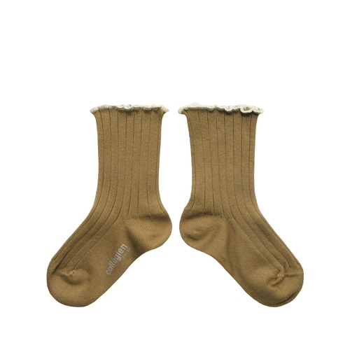 Collegien - Delphine - Chaussettes à côtes avec bord ondulé / Biscuit