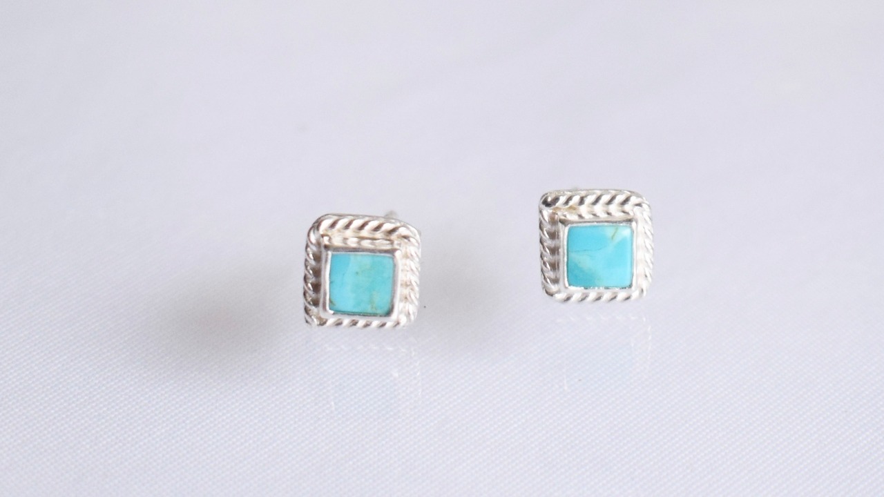 turquoise square pierce 《silver925》