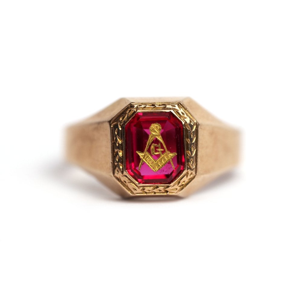 Vintage Freemasonry Ring [1930s ~] [10k GOLD] Red Stone | beruf