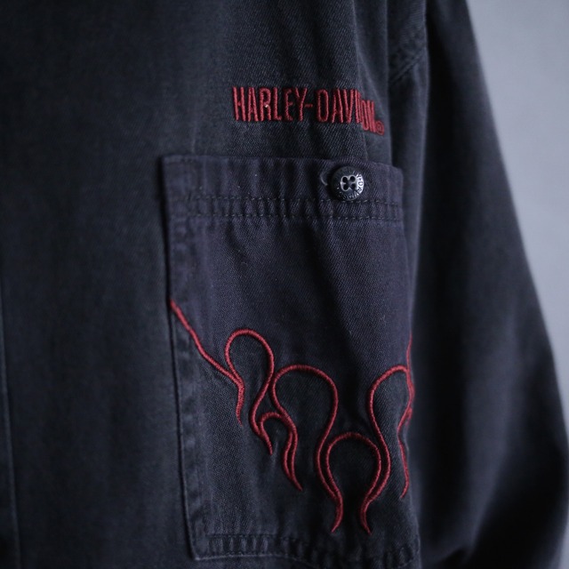 "HAREY-DAVIDSON" front and back embroidery 3XL over size shirt jacket