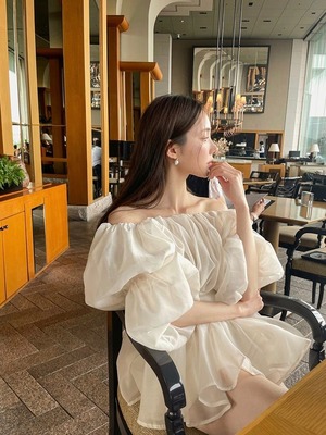 Puff sleeve off-shoulder dress【H00032】