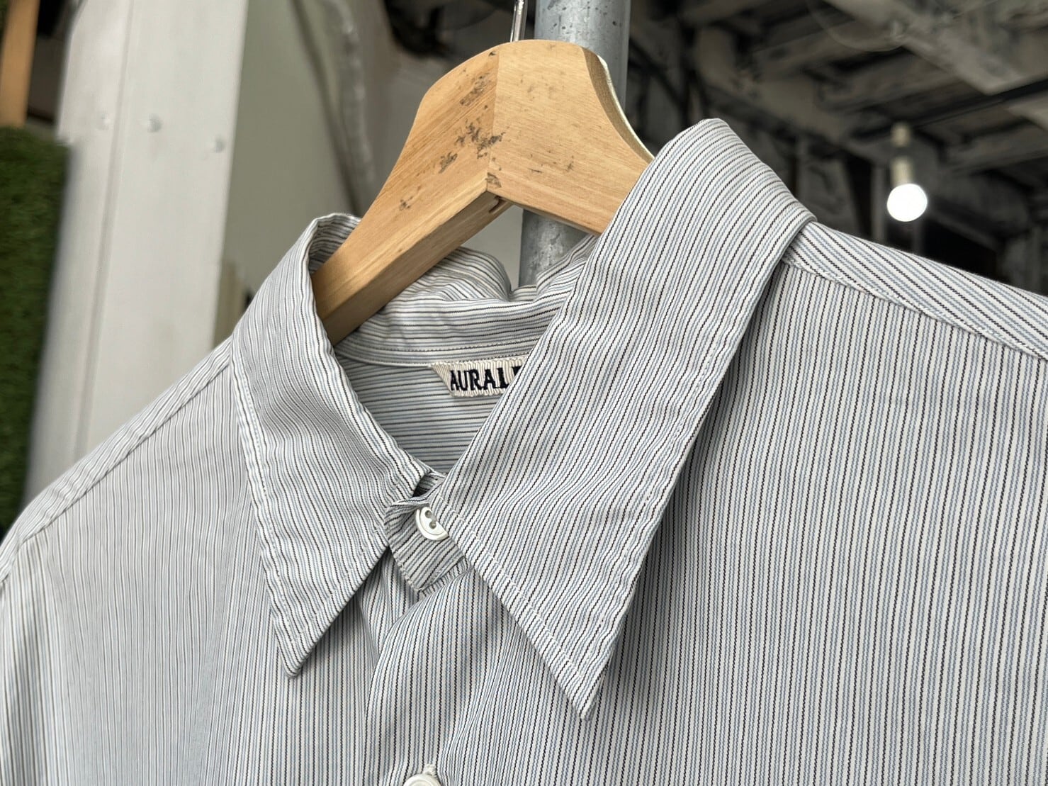 AURALEE WASHED FINX TWILL  STRIPE SHIRTS