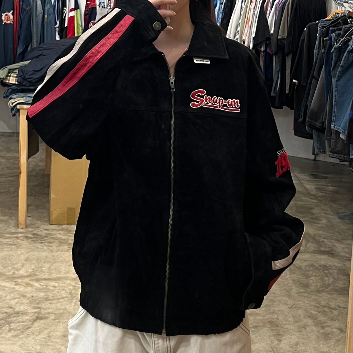 90s 本革 スナップオン 心許なく レザージャケット レーシングジャケット