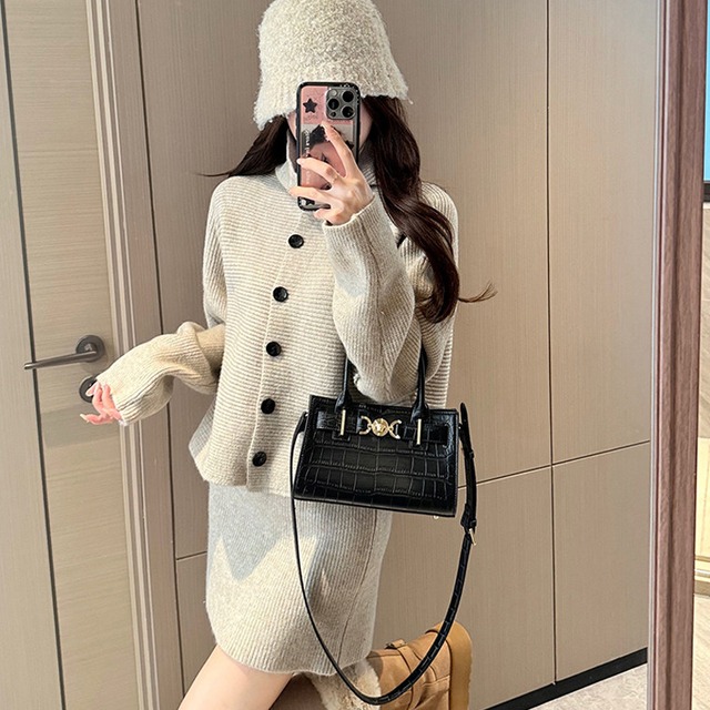 セットアップ ニット シングルブレスト シンプル ダークベージュ レッド グレー