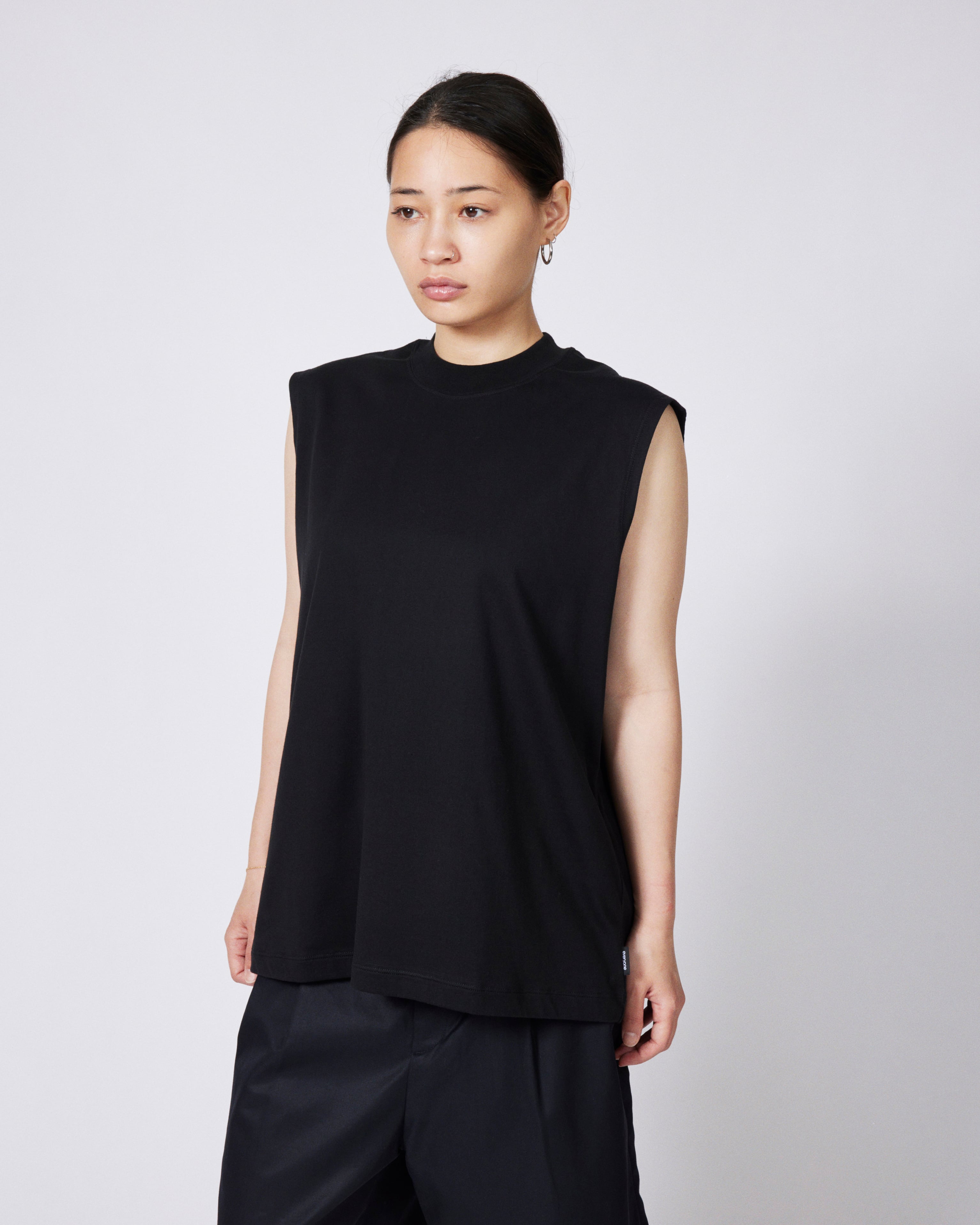 everyone high gauge cotton no sleeve tee shirt (BLACK) | everyone