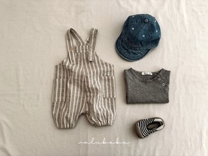 【valu bebe】マルチストライプロンパース グレー 70〜80cm