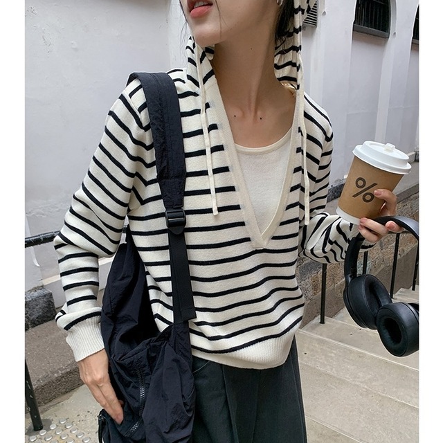 layered hood knit　j-0163