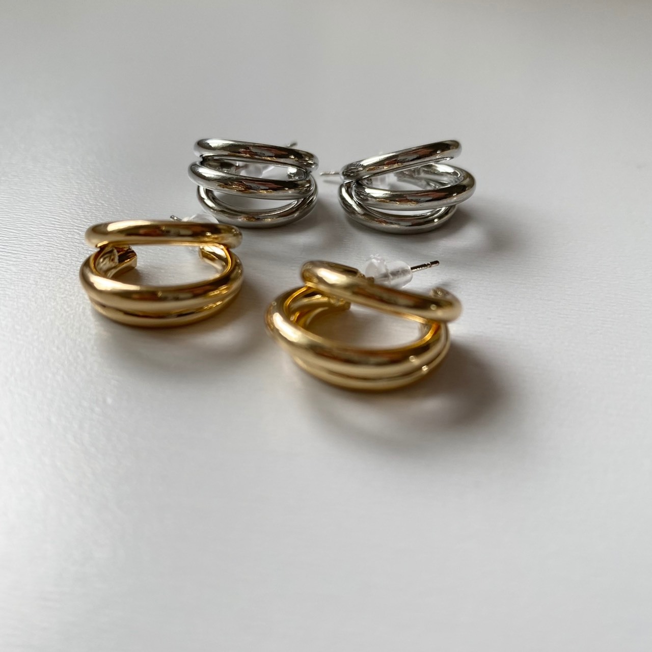 S925針　トリプルフープピアス