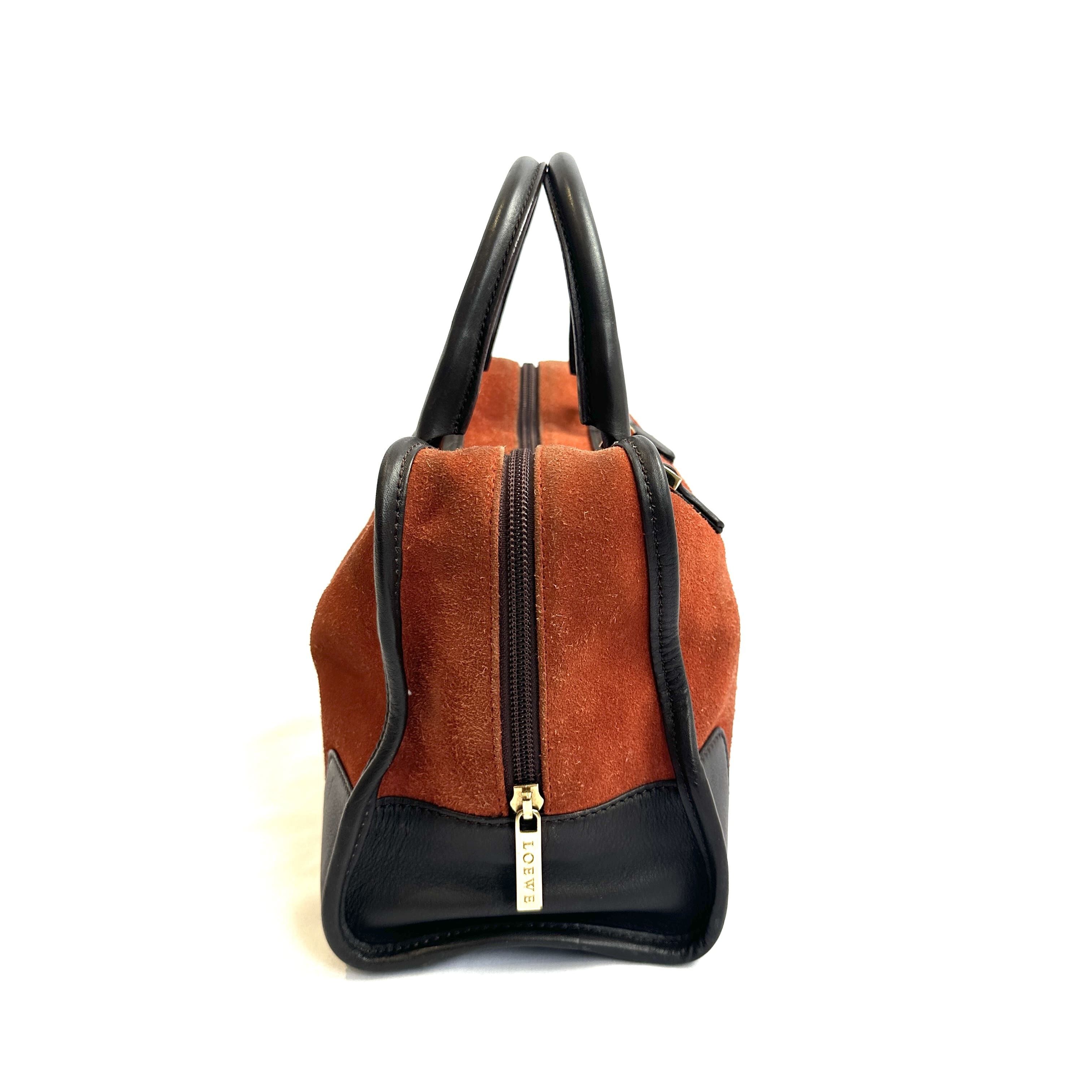 LOEWE アマソナ 27 スエードレザー ハンドバッグ オレンジ×ダーク