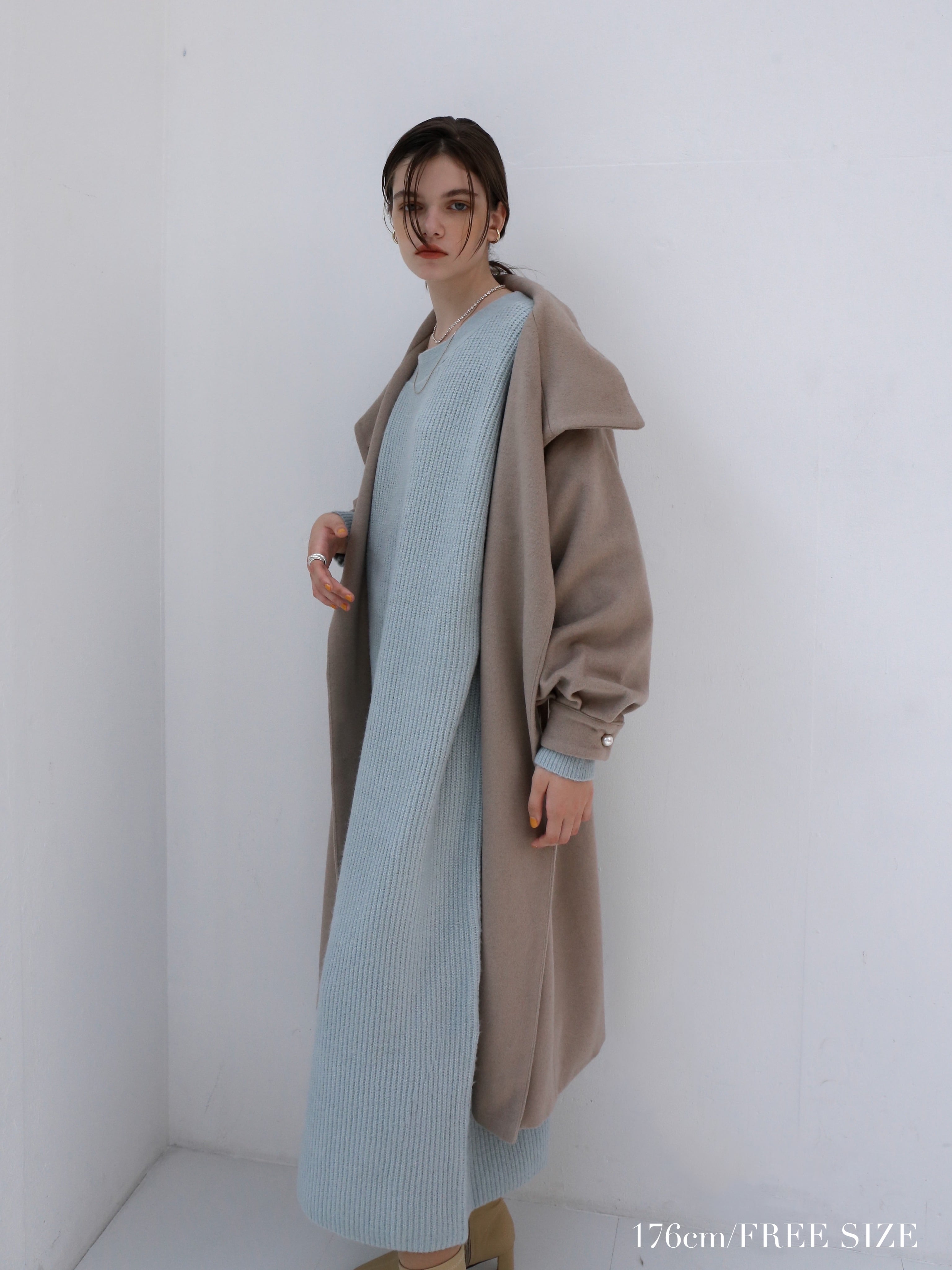 Cara  stand collar peal wool coat