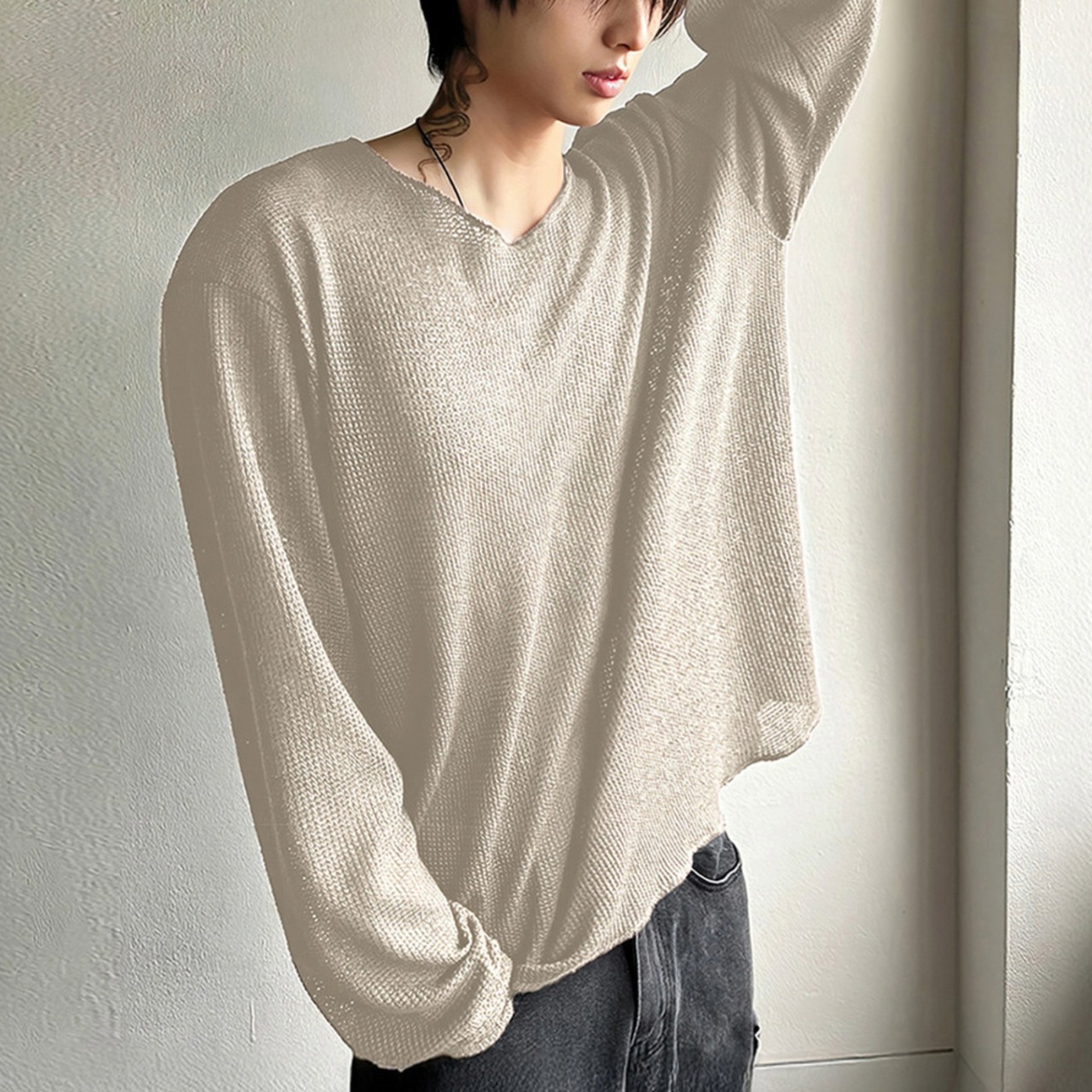 Sheer Drop Shoulder Long Sleeve T-Shirt TB2559・画像5