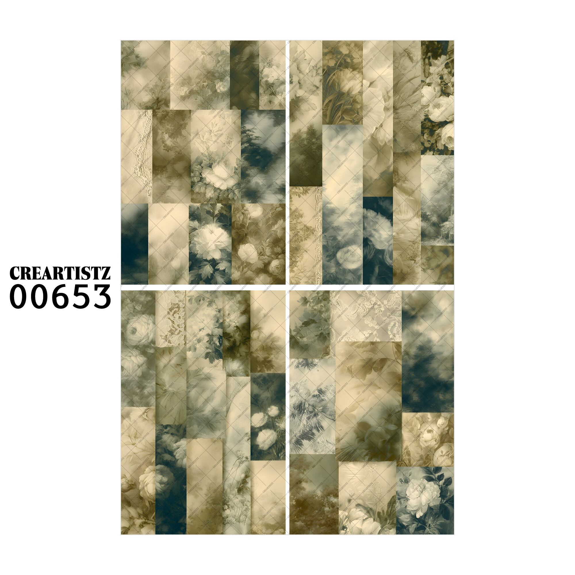 00653 背景 コラージュ素材 オリジナル 12枚セット (4種類×3枚) ペーパー/ステッカー CREARTISTZ