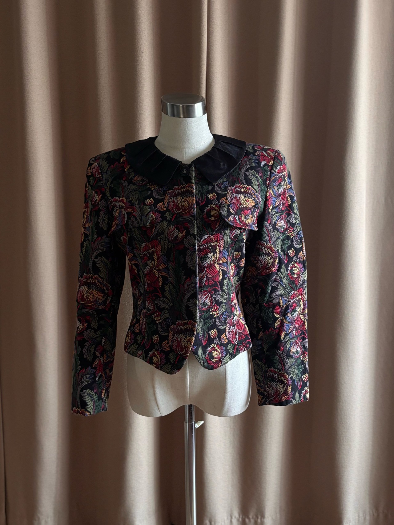 floral jacquard 2way collar jacket-5010-10