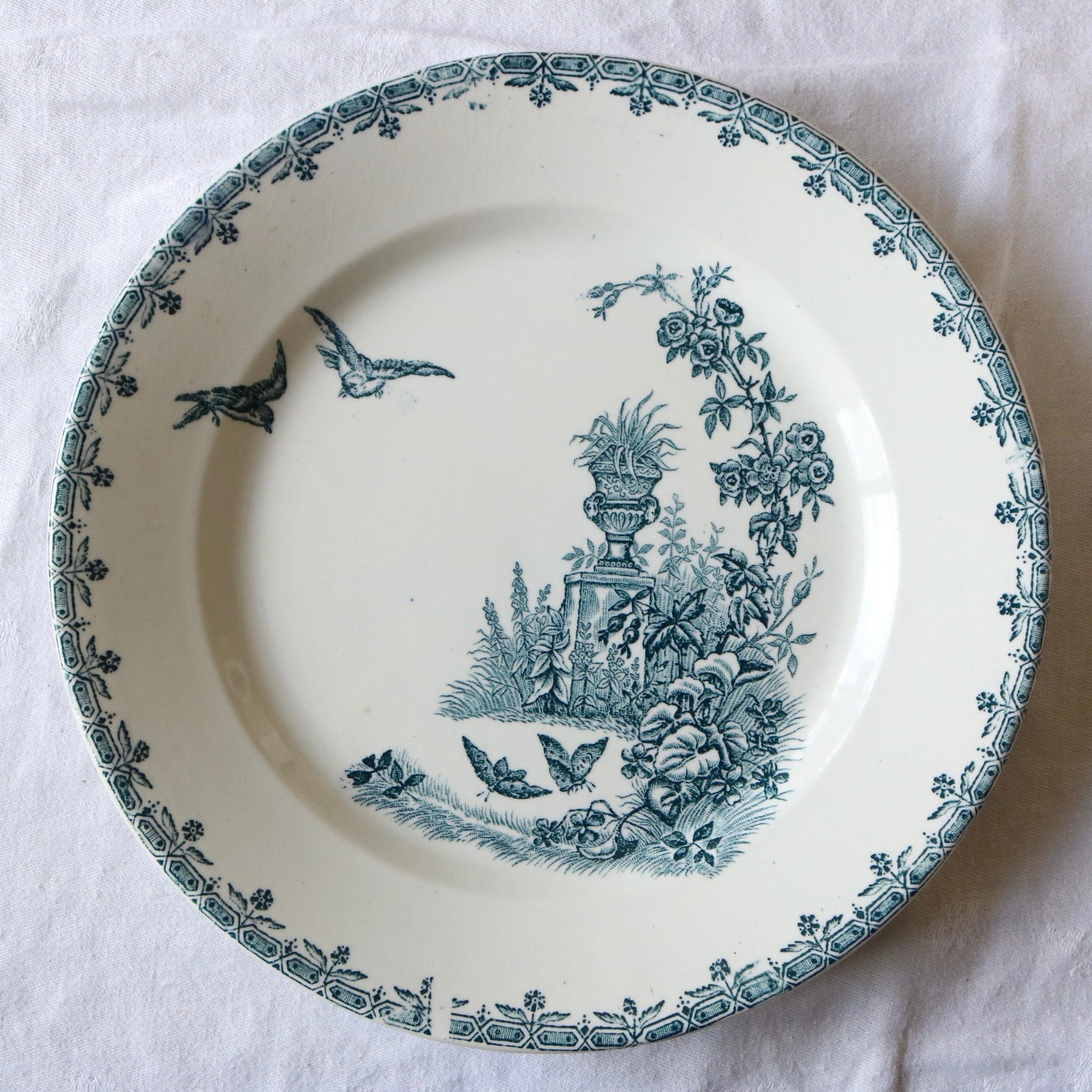 フランス アンティーク モノグラム プレート 藍色 Bordeaux ルーアン