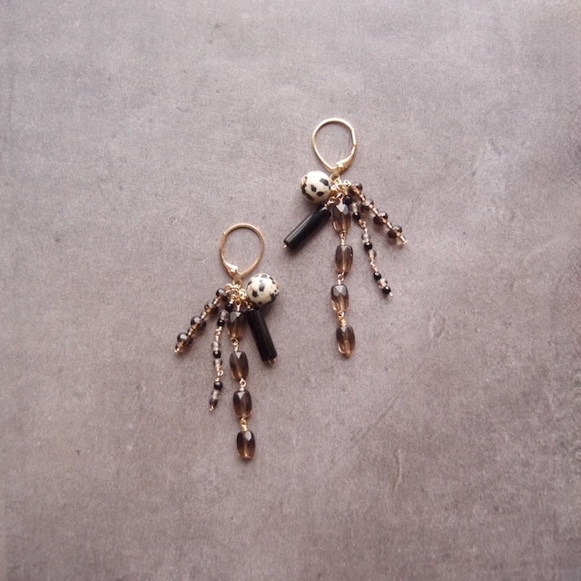 Smoky Quartz Mix Earrings【GP】スモーキークォーツ ミックス フレンチピアス