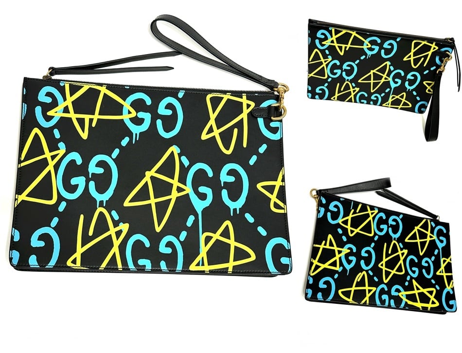 美品 GUCCI Disney スクエア アクセサリートレー イエロー ブラック GUCCI GHOST グッチ ゴースト GG ペイント クラッチバッグ レザー