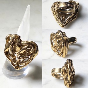 vintage YVES SAINT LAURENT gold color metal large face ring