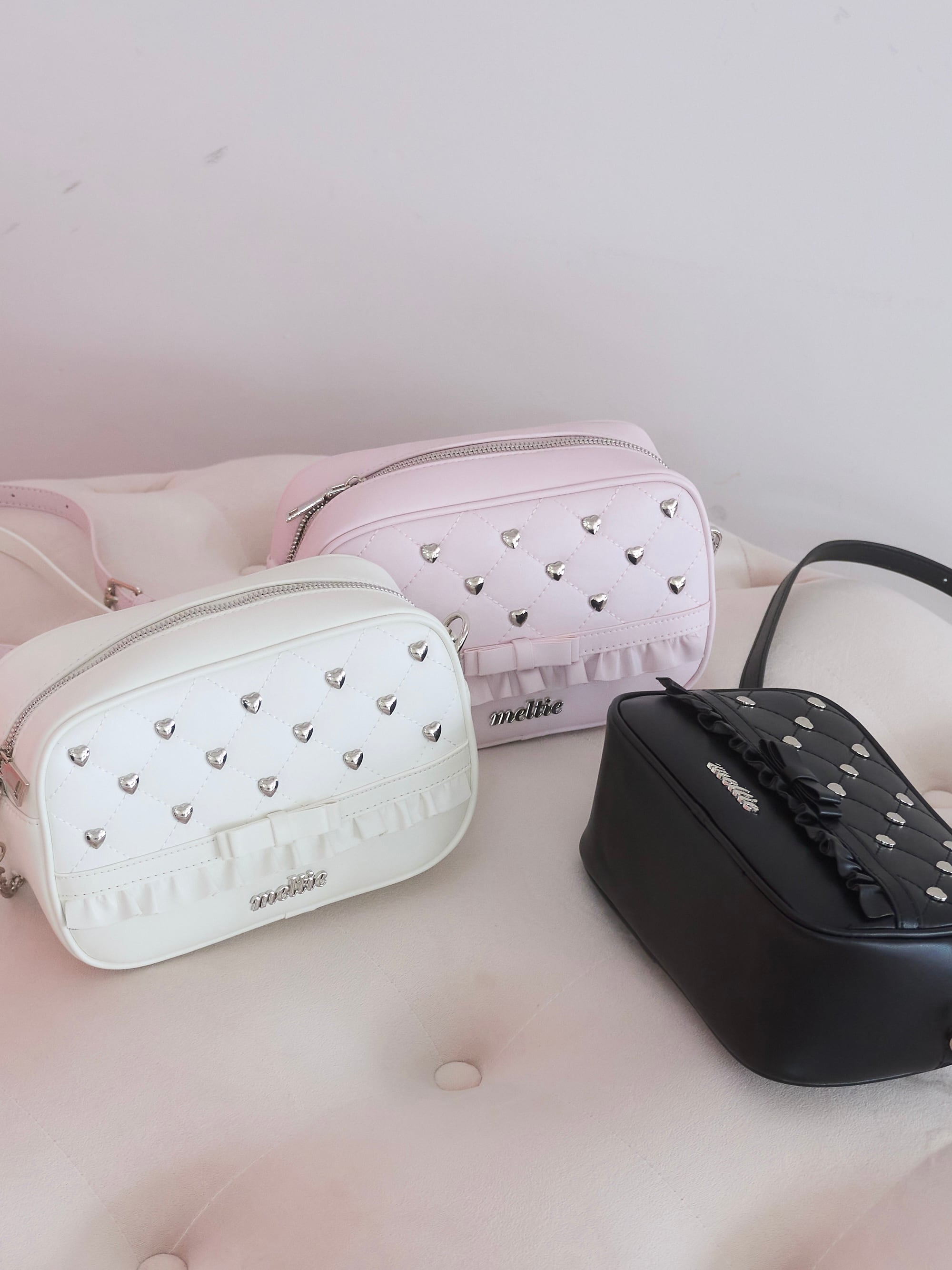 heart studs leather bag