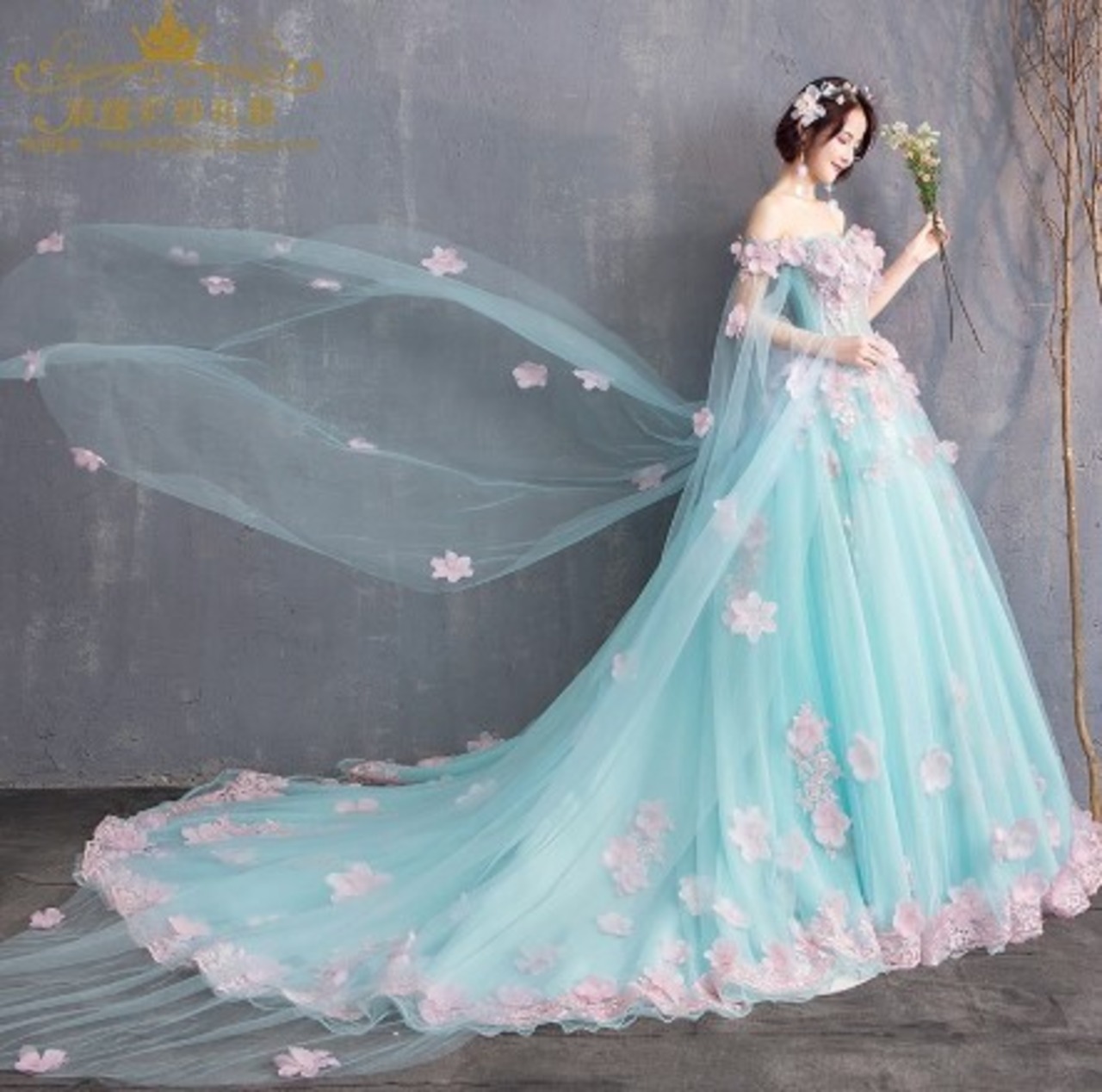 美品！ パーティードレス 薄グリーン 薄緑 トレーン/ロング(ご指定自由  