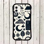 受注生産 iPhoneケース 月と植物のモノトーン民芸柄｜ボタニカル FMSY002C