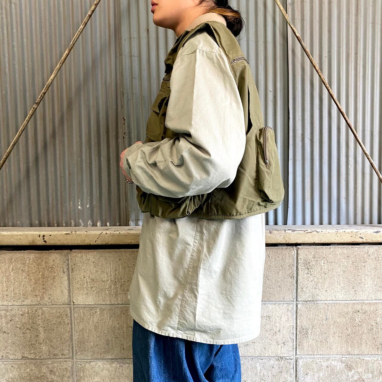 古着 フィッシングベスト ストリート グリーン 緑 新しく着き