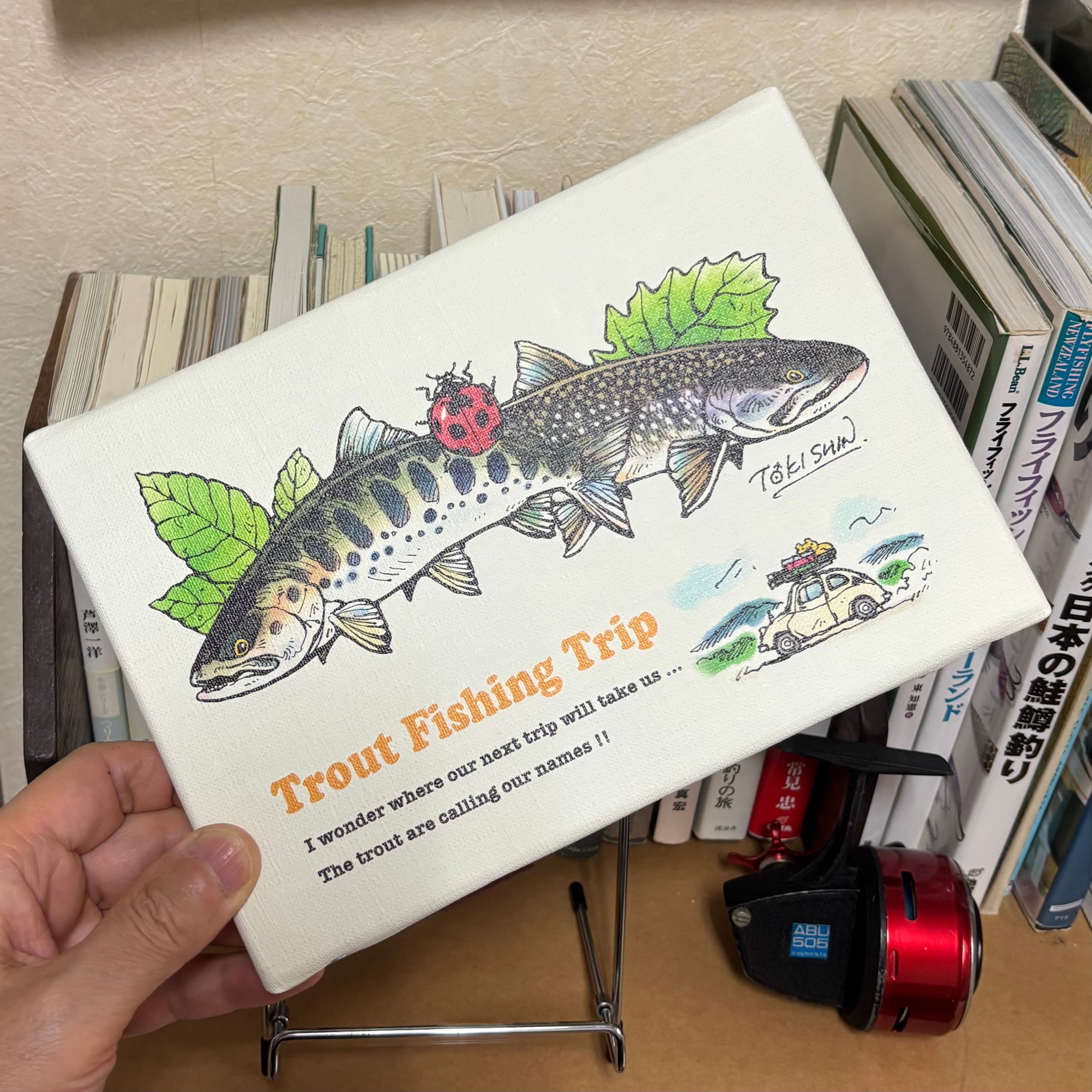 直筆サイン入り。Trout Fishing Trip（てんとう虫）キャンバスアート