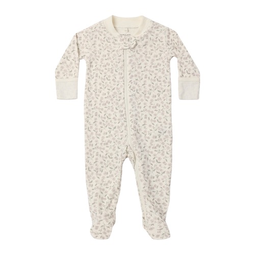 Quincy Mae(クインシーメイ)/ 26aw  ZIP LONG SLEEVE SLEEPER FOOTIE FLOREST / IVORY / 0-3M・3-6M