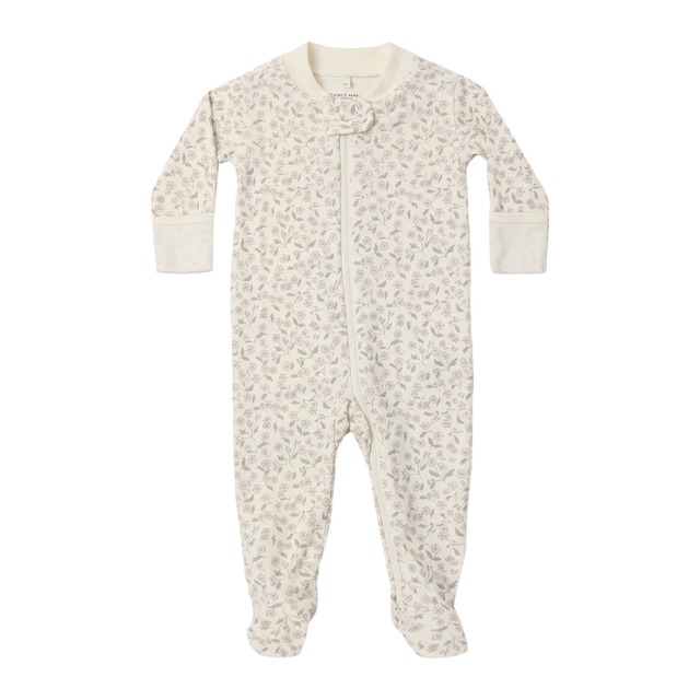 Quincy Mae(クインシーメイ)/ 26aw  ZIP LONG SLEEVE SLEEPER FOOTIE FLOREST / IVORY / 0-3M・3-6M