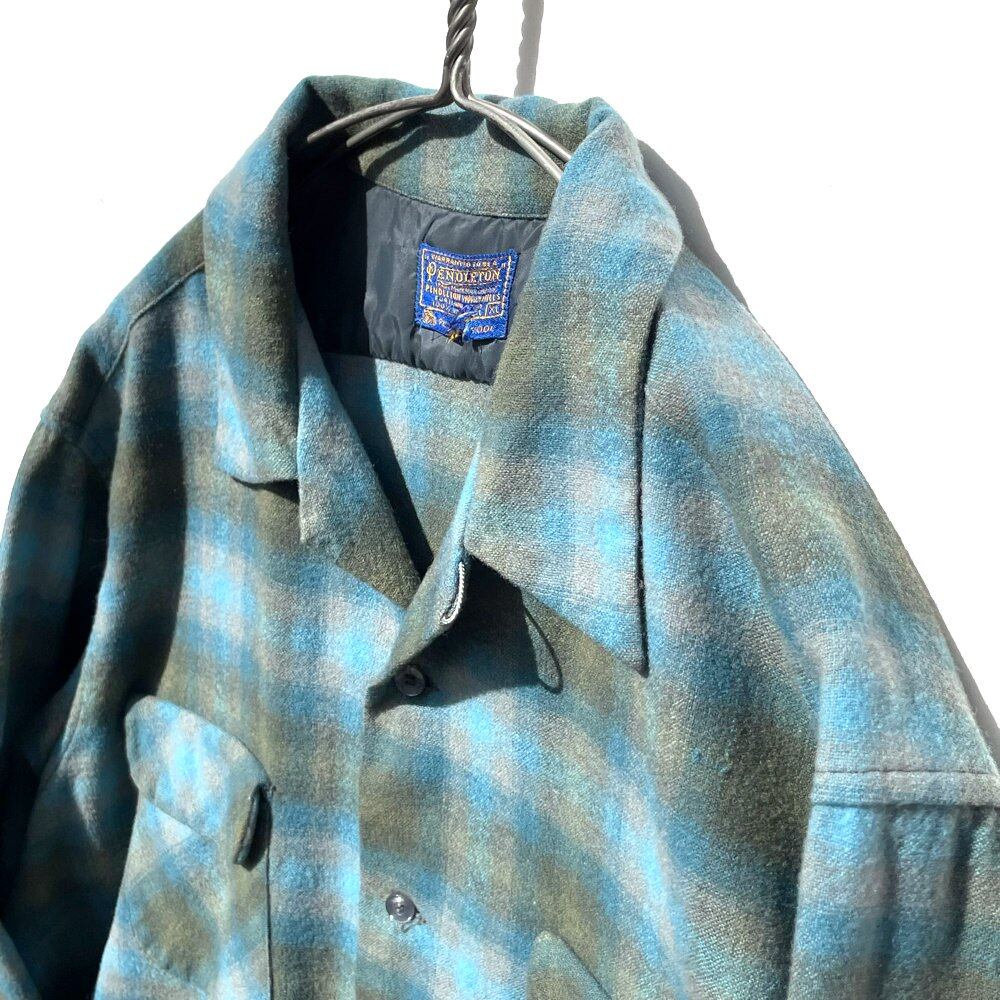 トップス 60s Pendleton open collar cheak shirt 60s PENDLETON Open Collar Wool Check Shirt, Made in USA, Size S