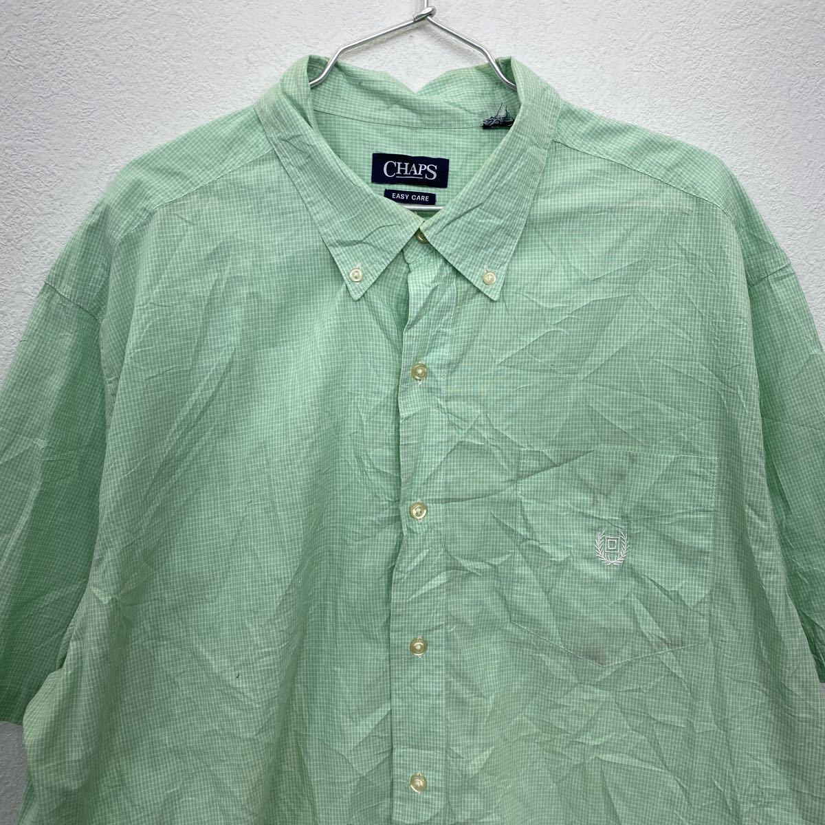 【大人気☆】チャップス ワンポイント 半袖BDシャツ チェック グリーン XL