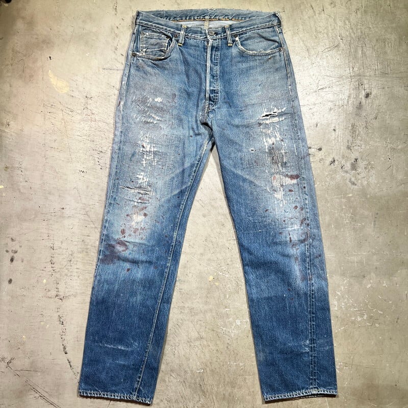 50's LEVI'S 501XX リーバイス デニム 紙パッチ ギャラ有り ドット刻印 隠しリベット オフセット 足長R セルヴィッジ リペア  ジャンク W34 希少 ヴィンテージ BA-2094 RM2513H | agito vintage powered by BASE