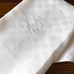 テーブルナプキン　白ダマスク織　モノグラムSR　白糸刺繍　サイドテーブルに 12clec16-2