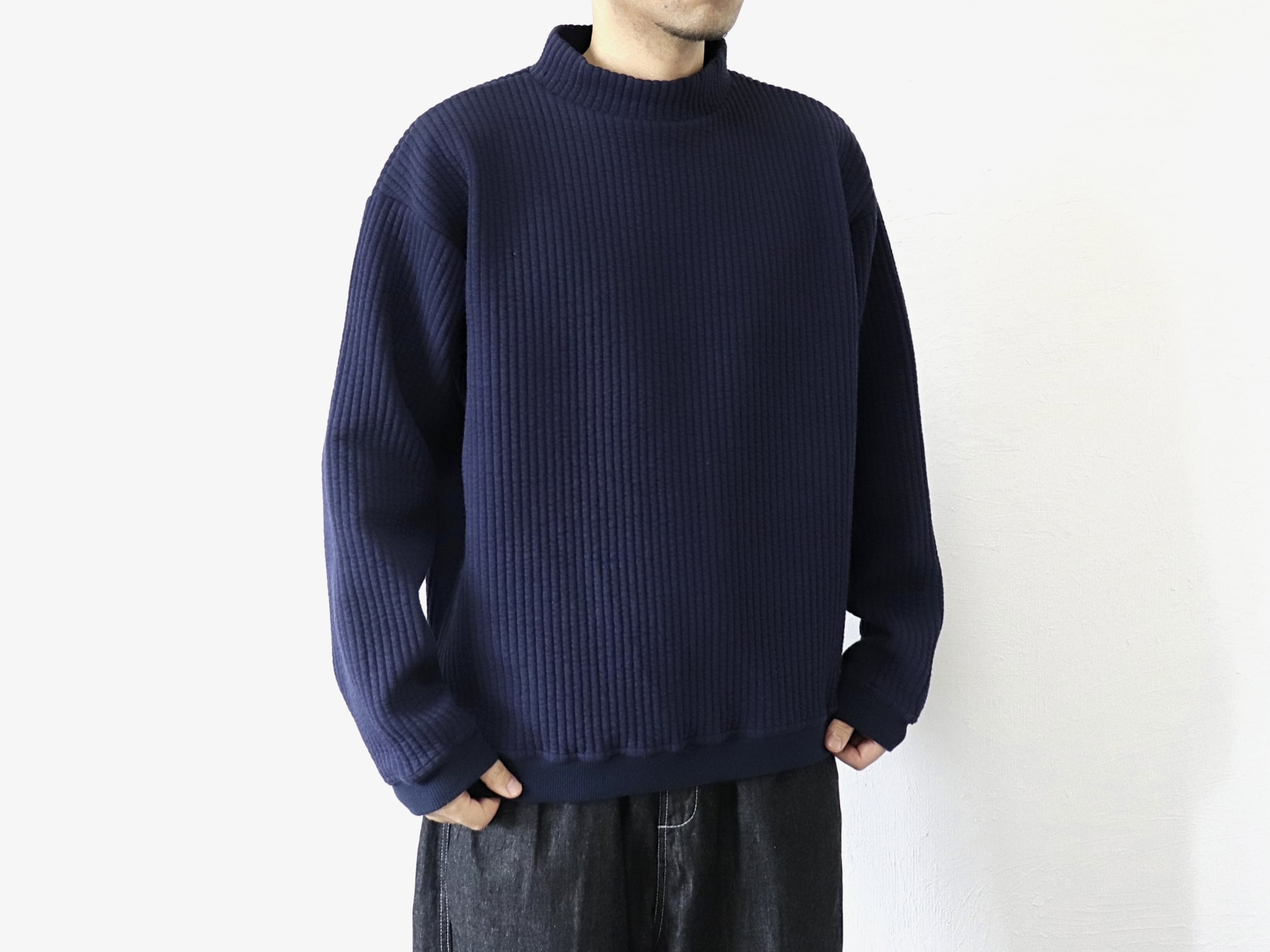 UPSCAPE AUDIENCE / 「尾州」コットンキルト モックネック プルオーバー - NAVY