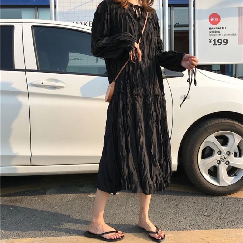 スプリングプリーツブラック ロング 春物 1号婦人22792377180