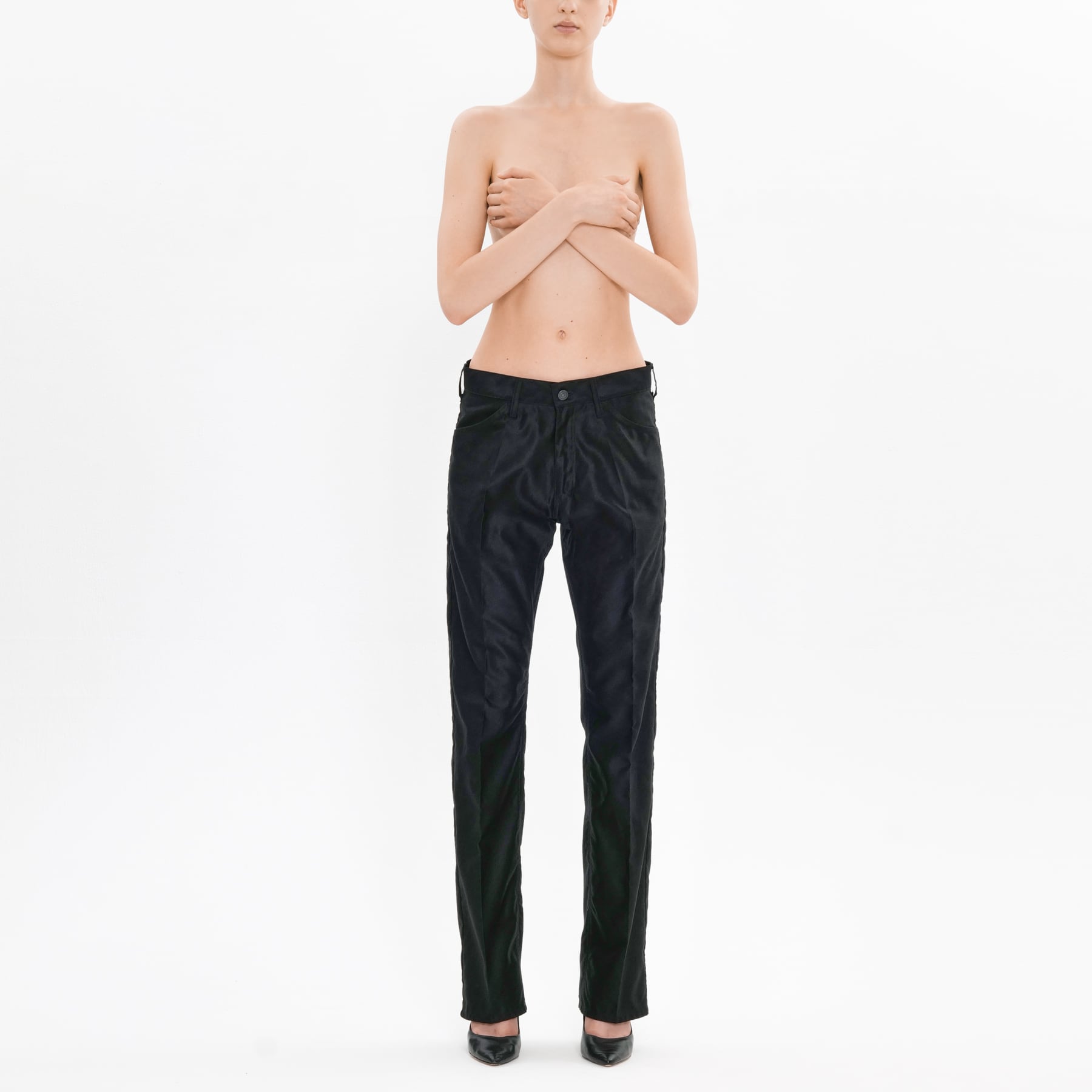 Black Moleskin Cotton Tailored Trousers