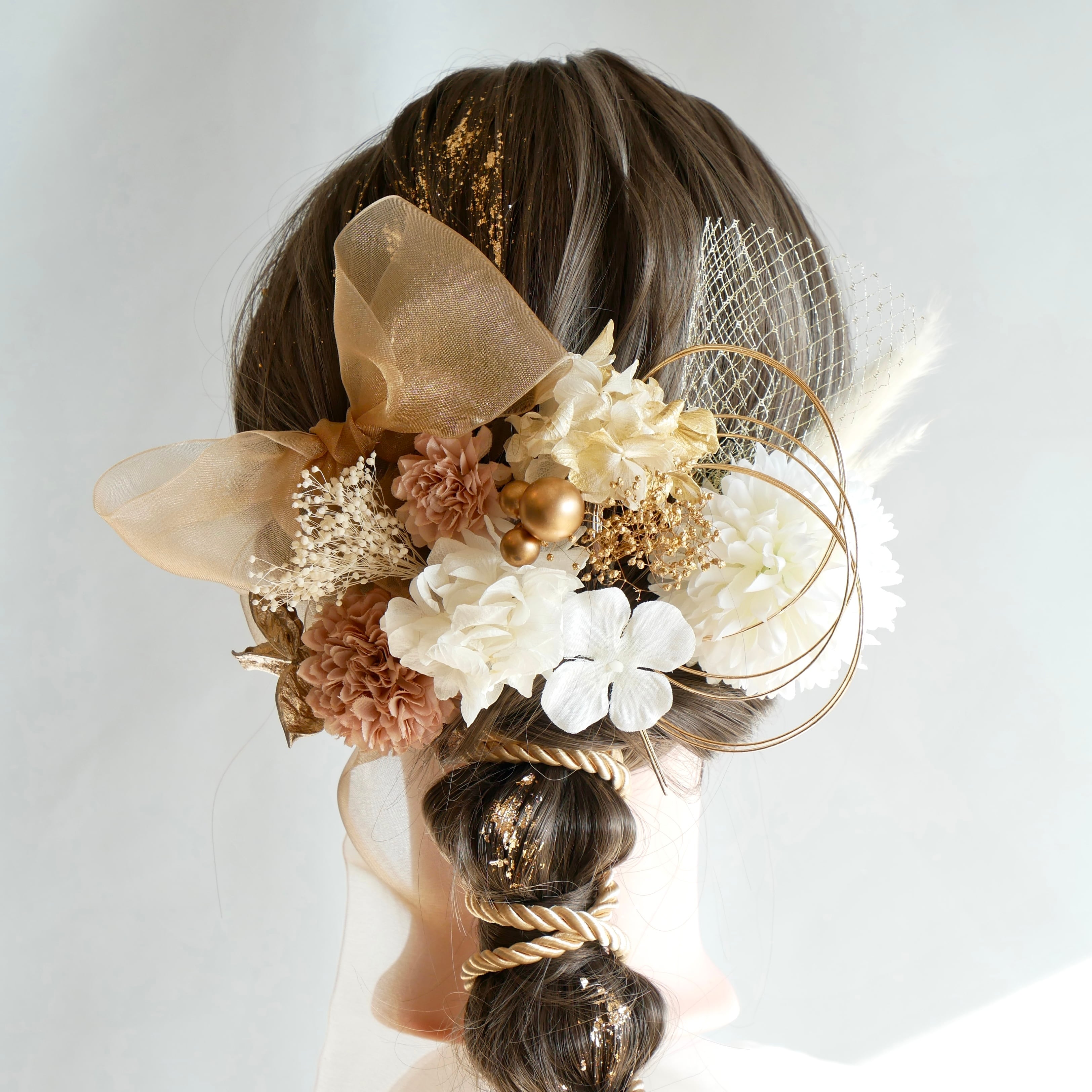白リボン 髪飾り ヘアアクセサリー 成人式 結婚式 卒業式 七五三